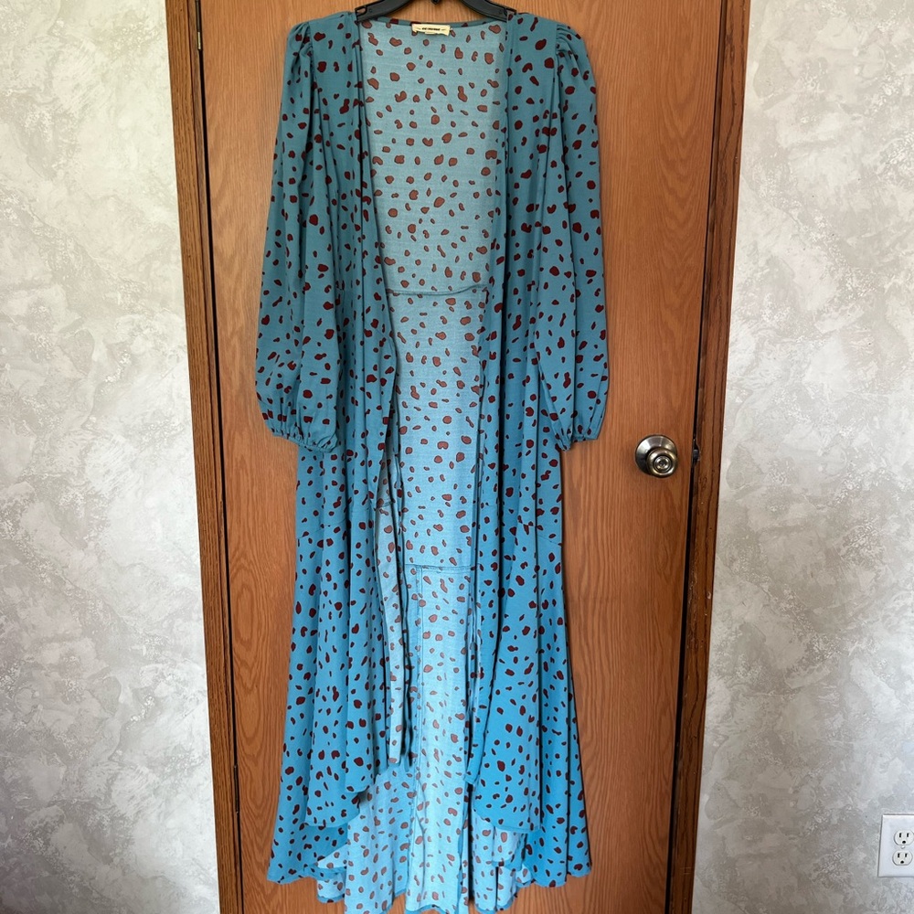 eesome Teal High Low Dress with Black Dots